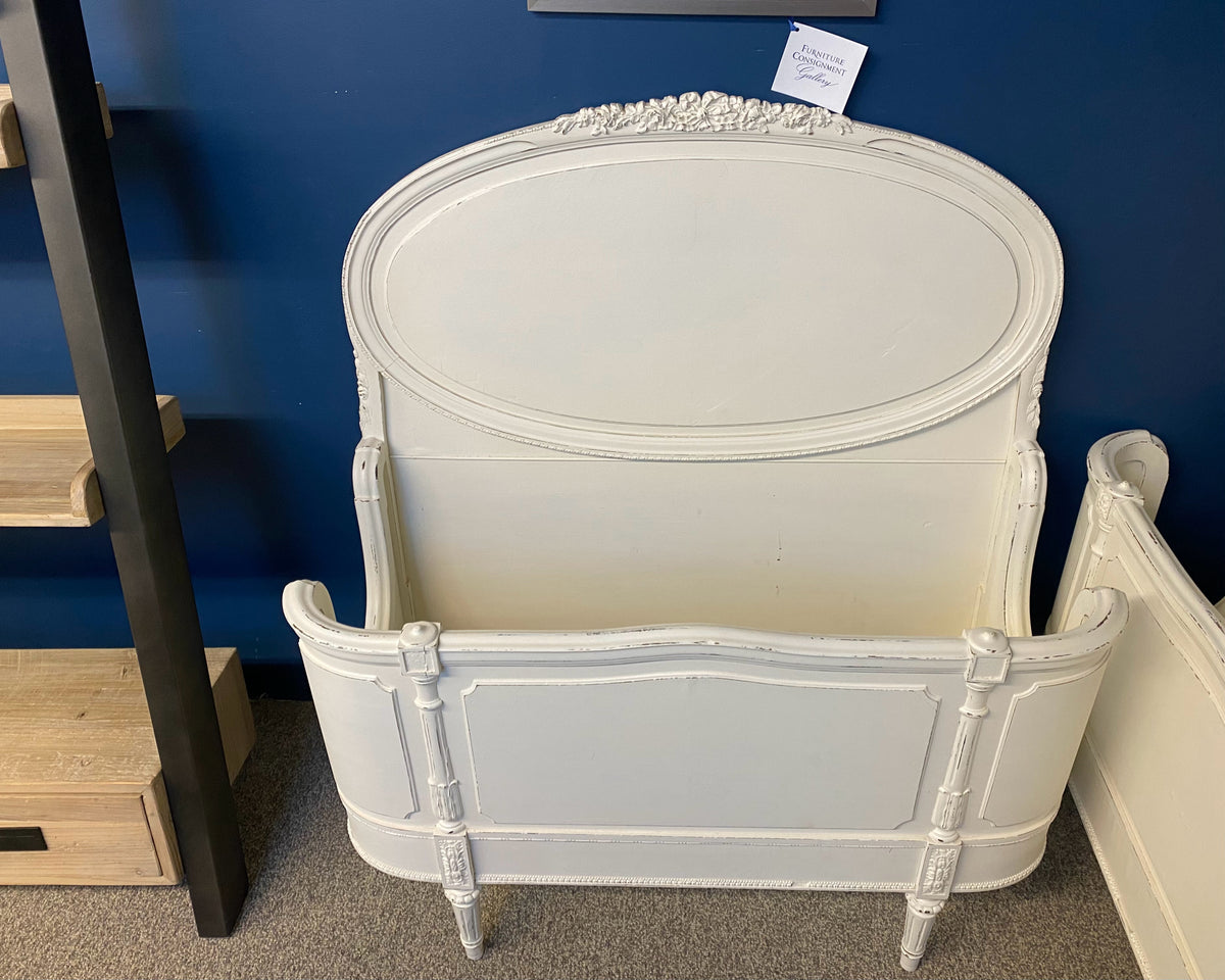 Pair of White French Twin Beds with Curved Footboard