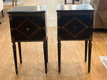 Pair of Black and Gold Greek Key Side Tables