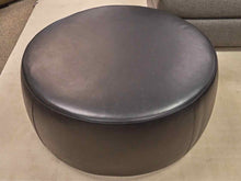 Room & Board Round Black Leather Ottoman
