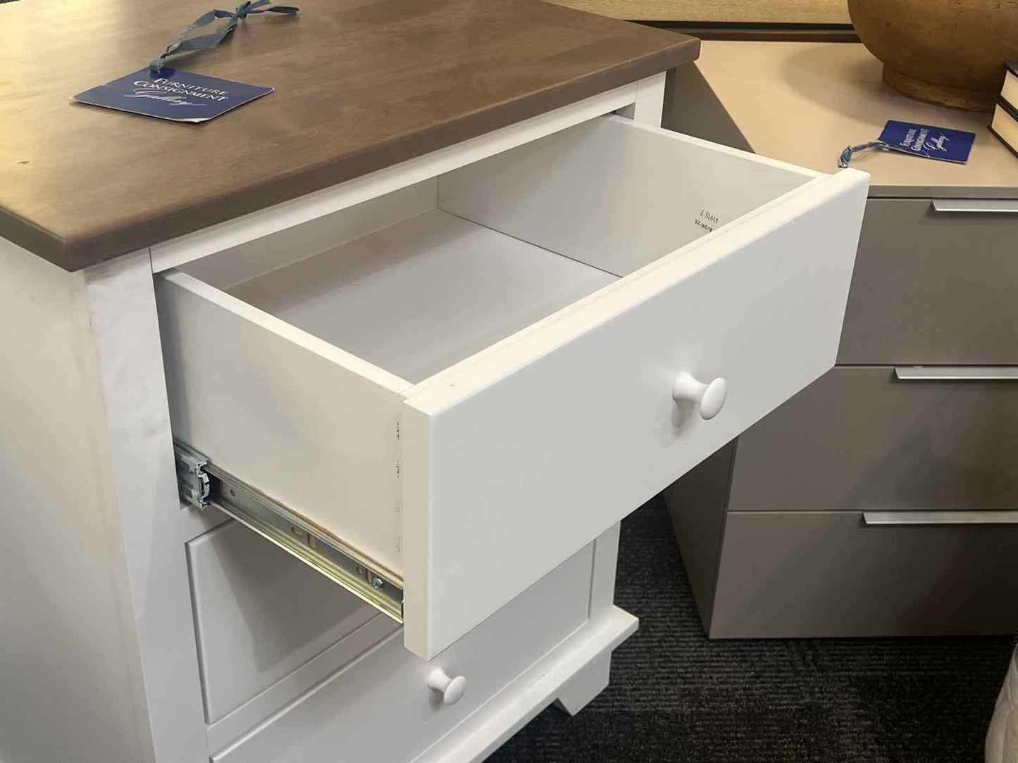 White Nightstand w/ Greywash Top