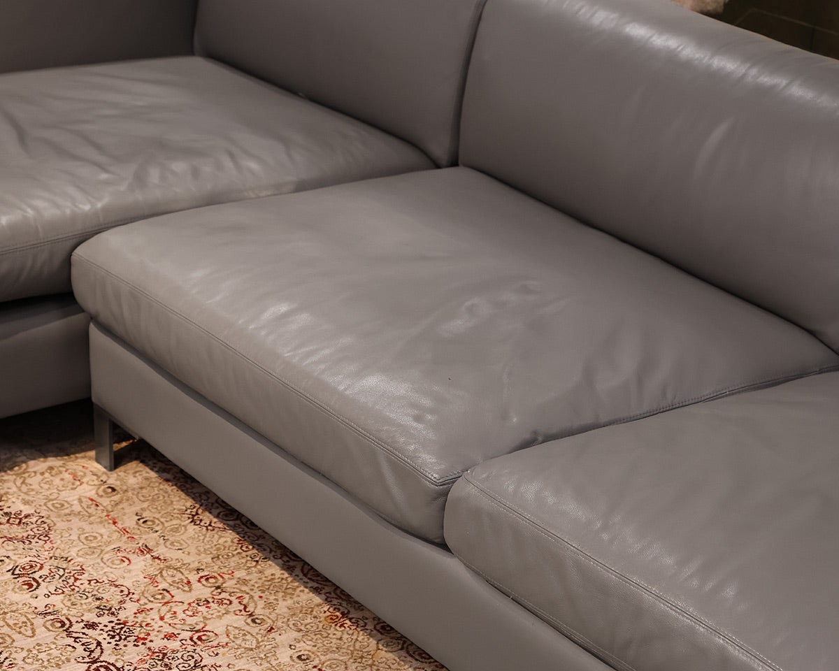 Two-Piece Gray Leather Sofa With Chaise