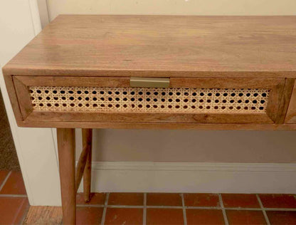 Casartis Living 'Ella' 2  Cane Finish Drawers Dark Stained Gum Wood Desk