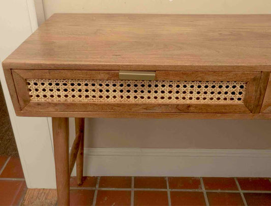 Casartis Living 'Ella' 2  Cane Finish Drawers Dark Stained Gum Wood Desk