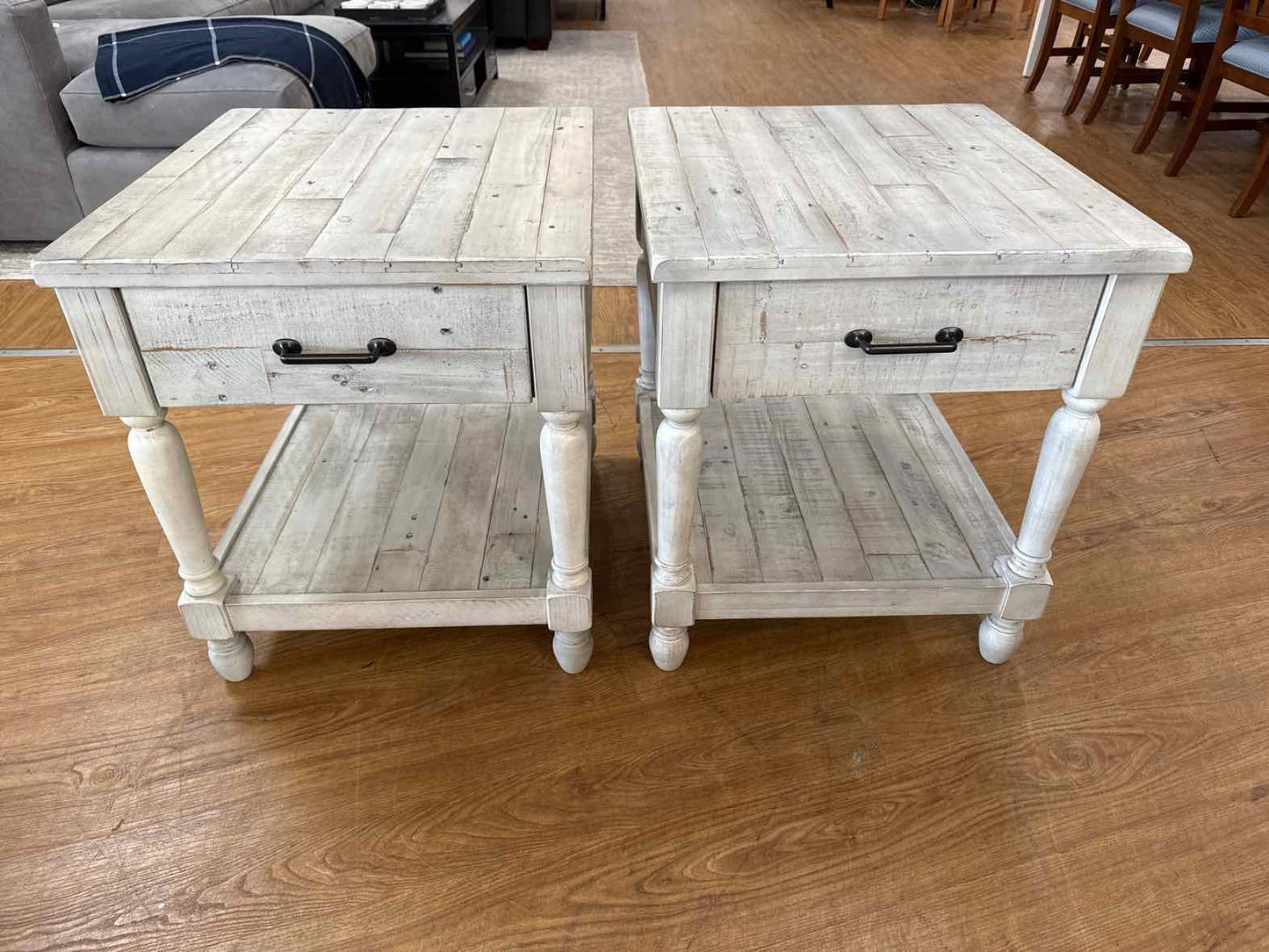 Pair of Whitewash Reclaimed Wood Side Tables