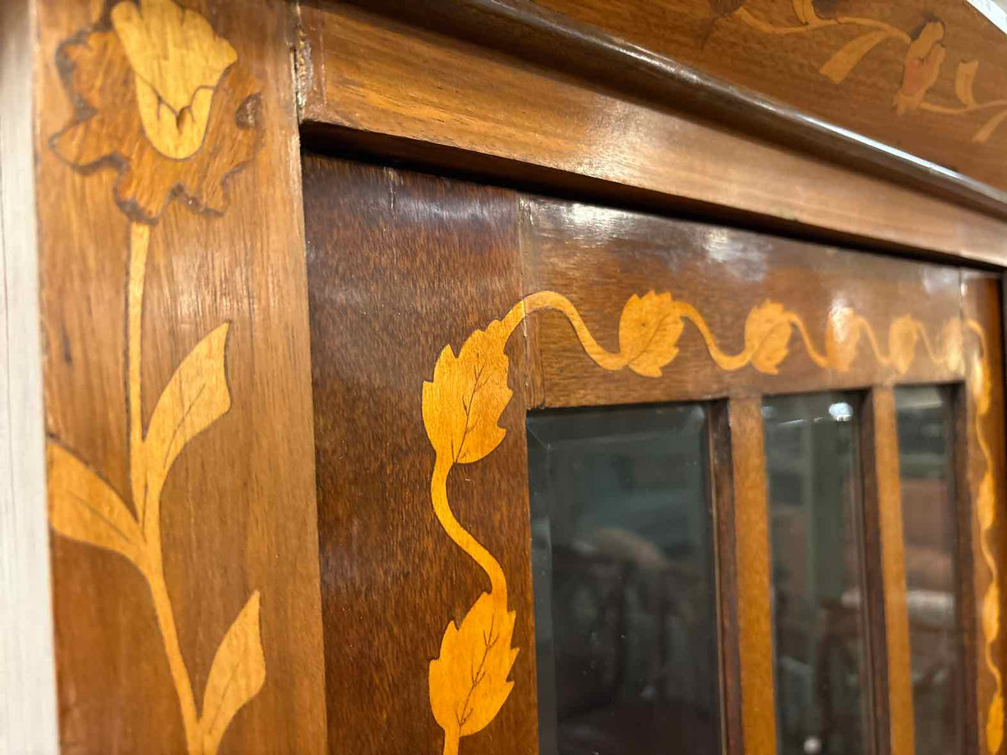Antique Biedermeier 2-Piece Inlaid Cabinet