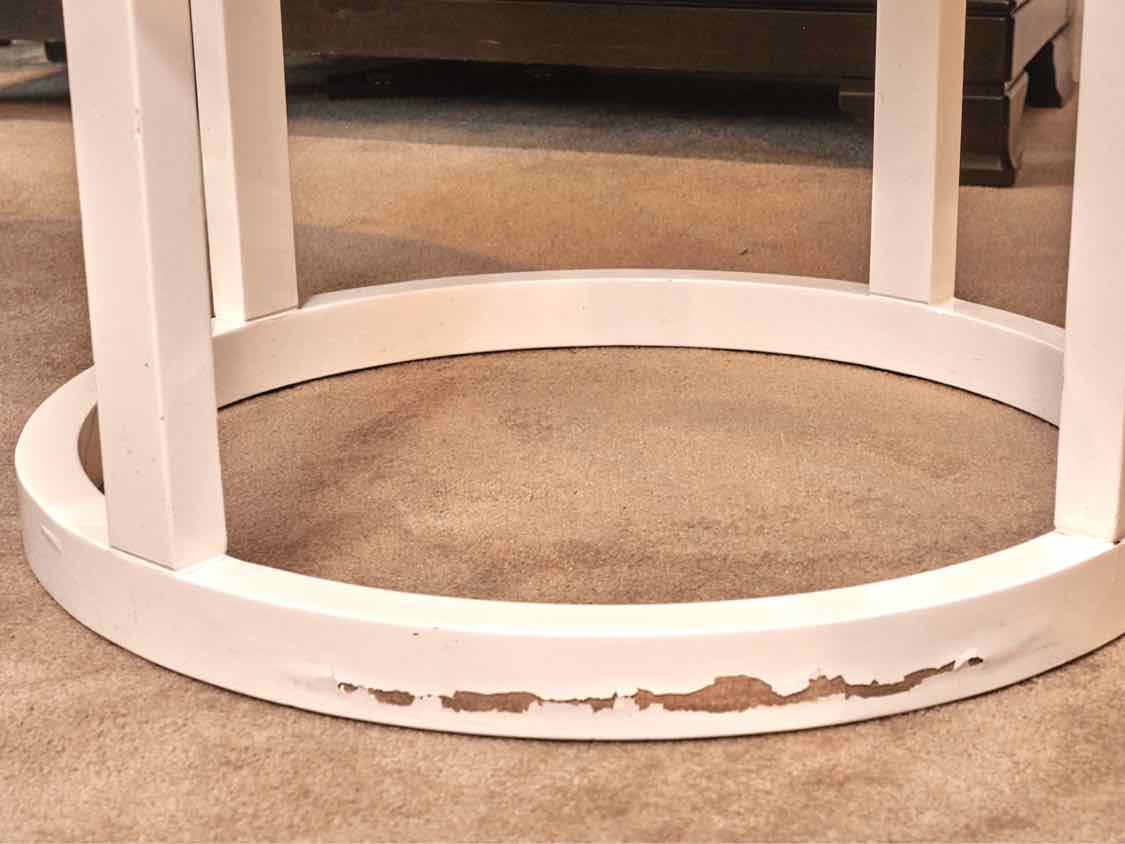 Pair  Of White Laminate Round Removable Tray Side Tables