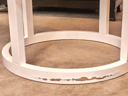Pair  Of White Laminate Round Removable Tray Side Tables
