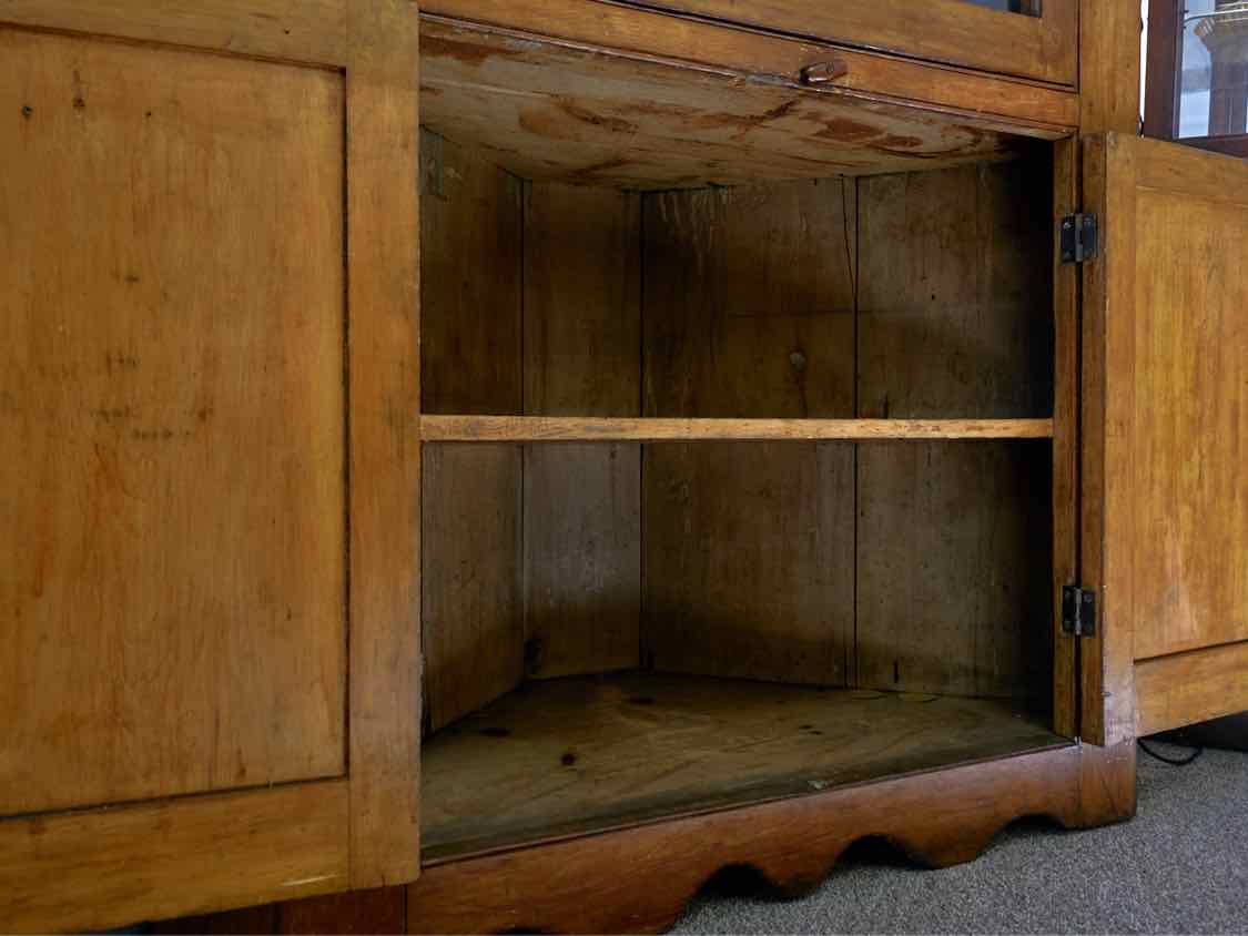Fir Glass Pane Door Corner Cabinet with Painted Dandelion Green Finish  Interior