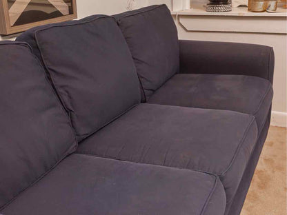 Navy Blue Cotton Canvas Fabric 3 Cushion Sock Arm Sofa