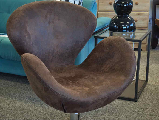 MCM Faux  Brown Leather Swivel  Chair with Steel Base