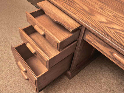 Nathan Hale Furniture Oak Roll Top 6 Drawer  Desk
