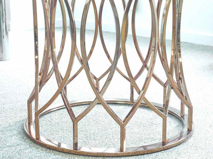 'Davlin' Round Glass Top Dining Table with Champagne Gold Base