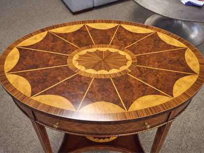 Maitland Smith Oval Inlaid Accent Table with Drawer