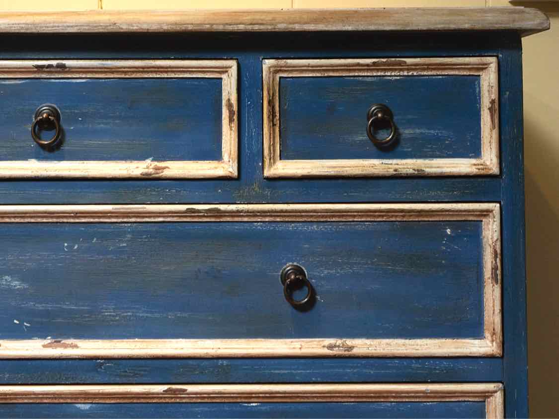 Custom Blue & Cream  Distressed Finish  6 Drawer  Dresser