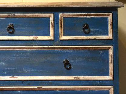 Custom Blue & Cream  Distressed Finish  6 Drawer  Dresser