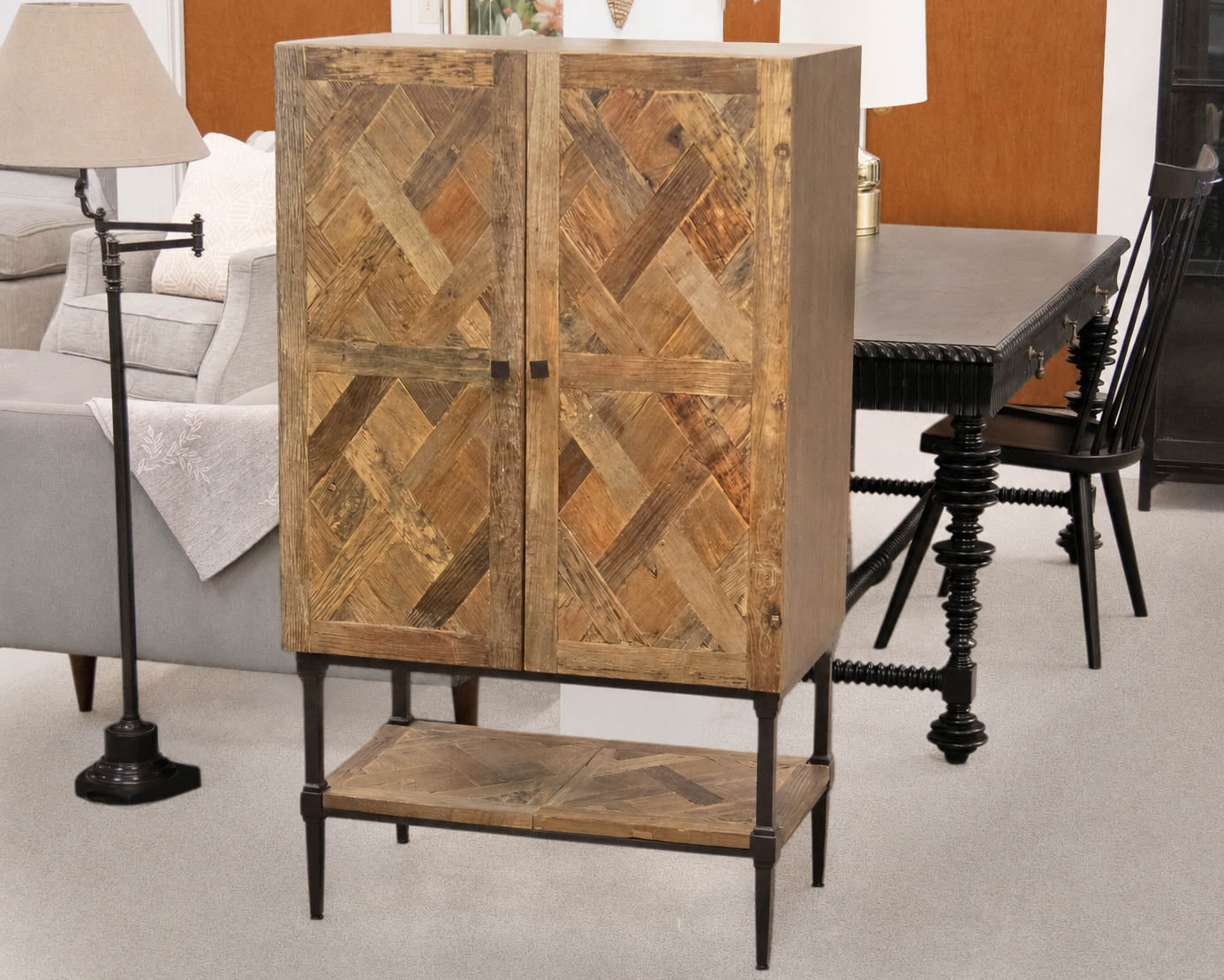 Pottery Barn Rustic Parquet Door Bar Cabinet
