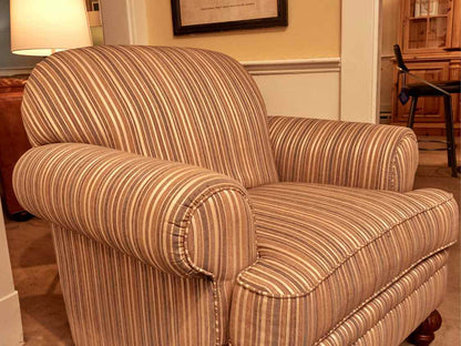 England Inc Earth Tone Stripe Rolled Arm  Chair & Ottoman