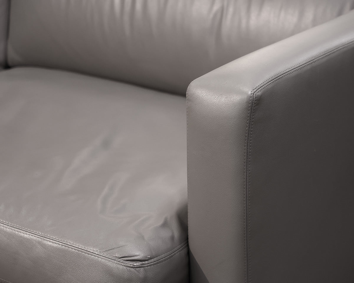 Two-Piece Gray Leather Sofa With Chaise