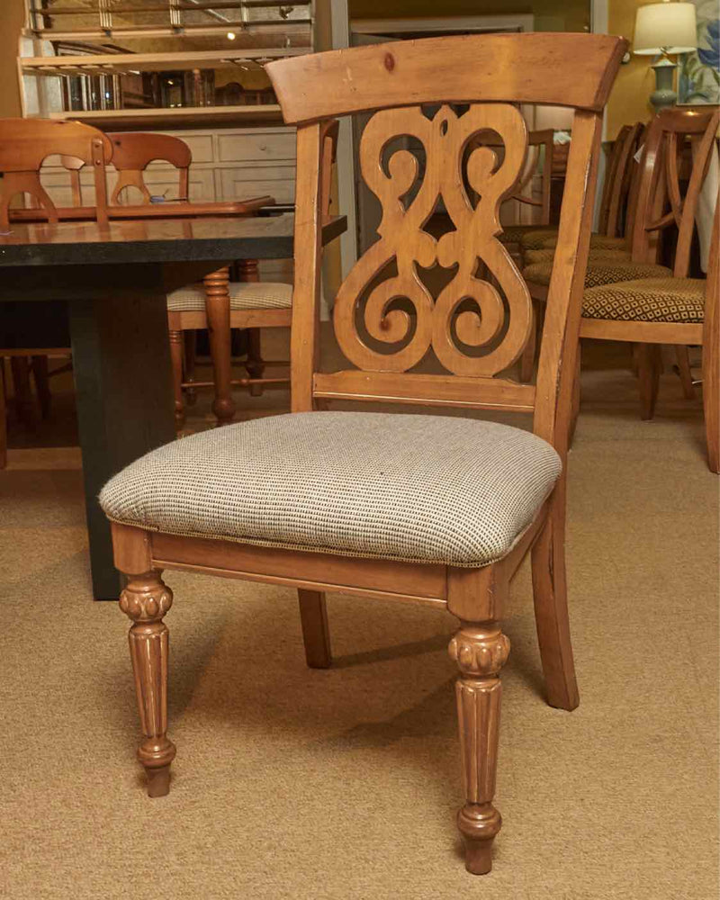 Set Of Lane  2 Arm 4 Side Solid Wooden Upholstered Cushion Dining Chairs