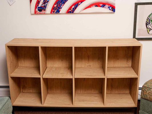 Natural Oak 8 Cube Shelf Unit On Metal Legs