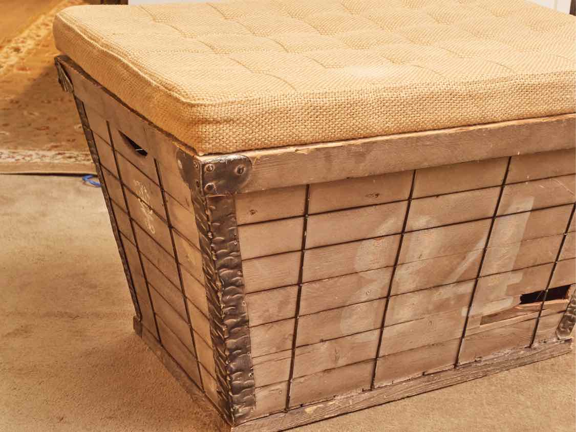 Ballard Design  Storage Ottoman With Burlap Cushion Top