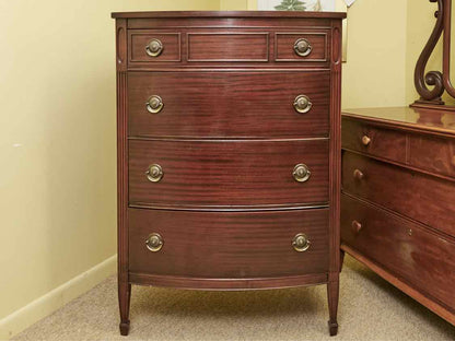 Mahogany 4 Drawer Brass Hardware Carved Reeded Columns Chest