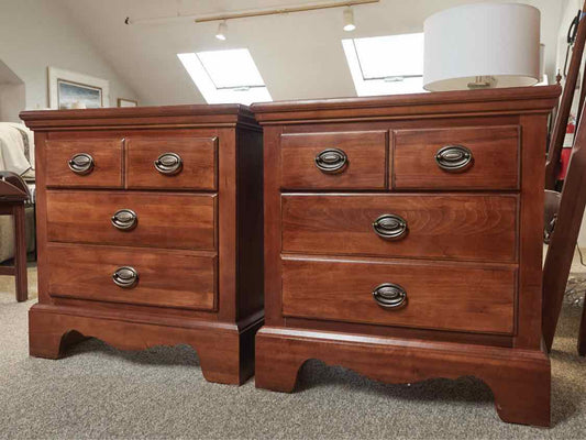 Pair of Cherry Finish Two Drawer Nightstands