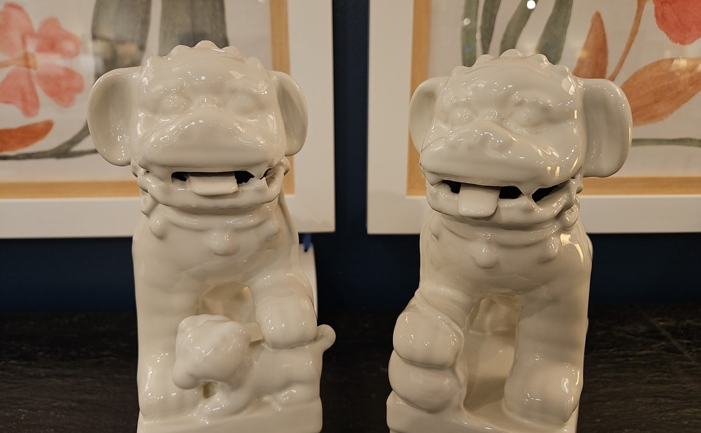 Pair of White Porcelain Foo Dogs