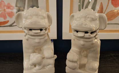 Pair of White Porcelain Foo Dogs