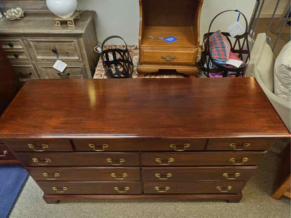 Solid Wood Nine Draw Dresser in Mahogany Finish