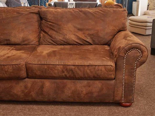 Klausner Micro Fiber Brown Suede 2 Cushion  Nailhead Trim Bun Feet Sofa