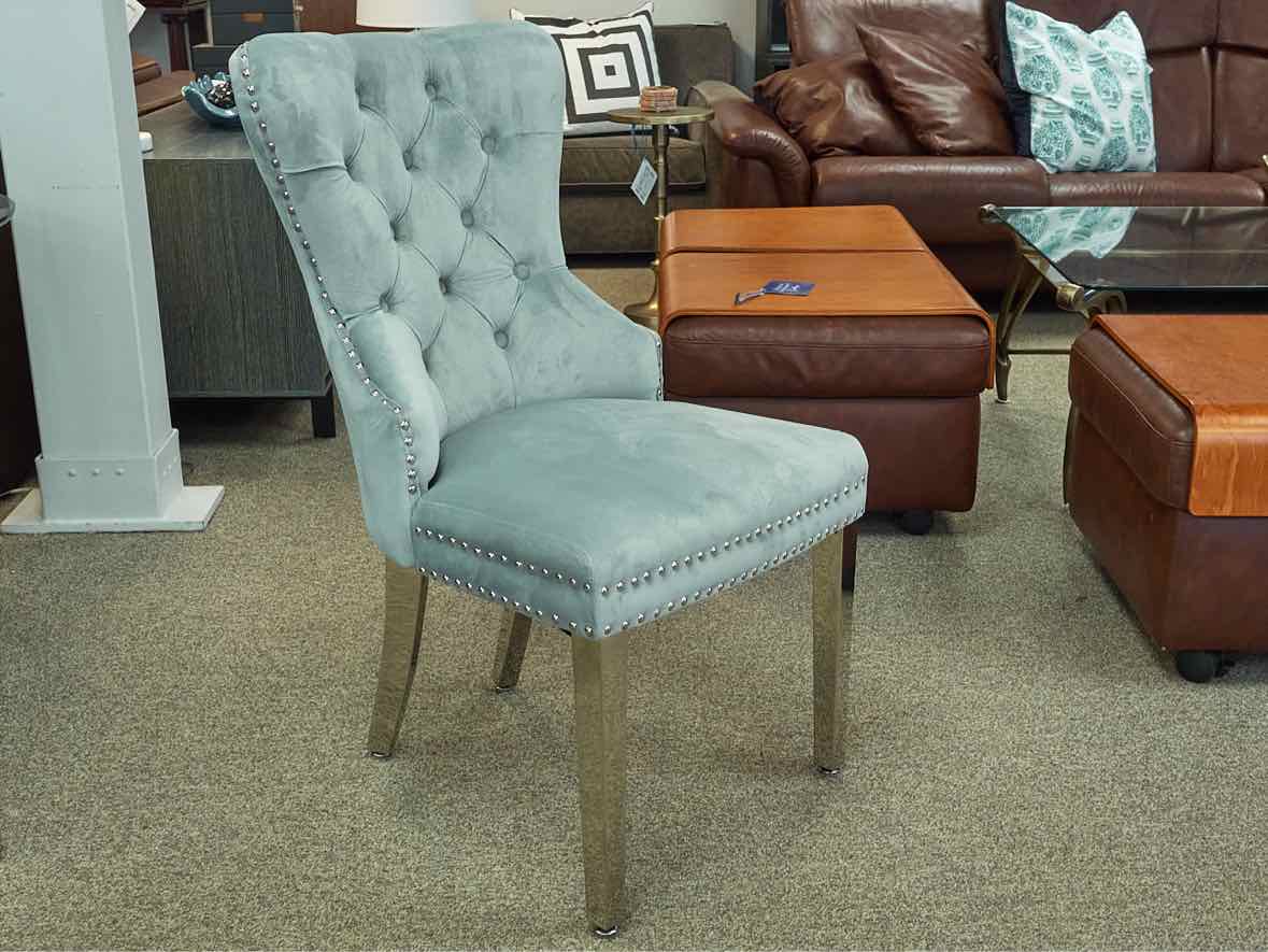 Pair of Gray Tufted Velvet Chairs