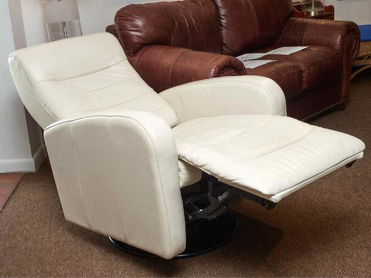 Rockabye Ivory Leather Power Auto Glider Recliner