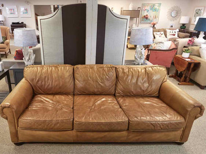 RH Saddle Brown leather 3 Cushion Sofa