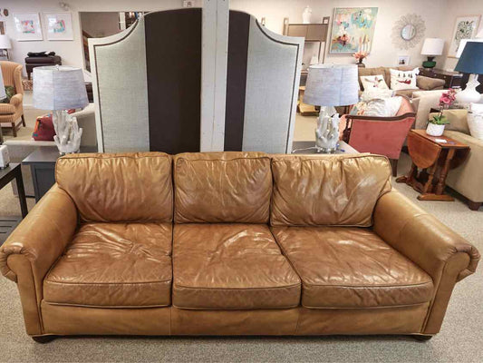 RH Saddle Brown leather 3 Cushion Sofa