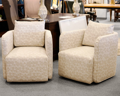 Pair of Vanguard Upholstered Swivel Chairs