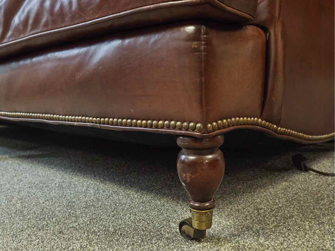 Southwood  Brown Leather  3 Cushion Sofa on Casters