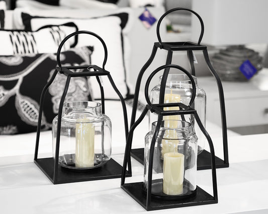Set of 3 Black Metal With Luminara Candles