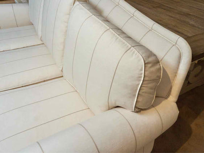 Ethan Allen 3 Cushion Cream & Taupe Stripe Rolled Arms  Sofa