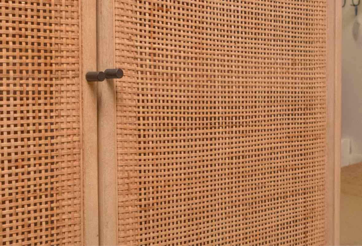 4 Hands  Straciflua Gum Wood 2 Rattan Door Metal Legs Console