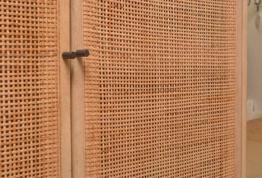 4 Hands  Straciflua Gum Wood 2 Rattan Door Metal Legs Console