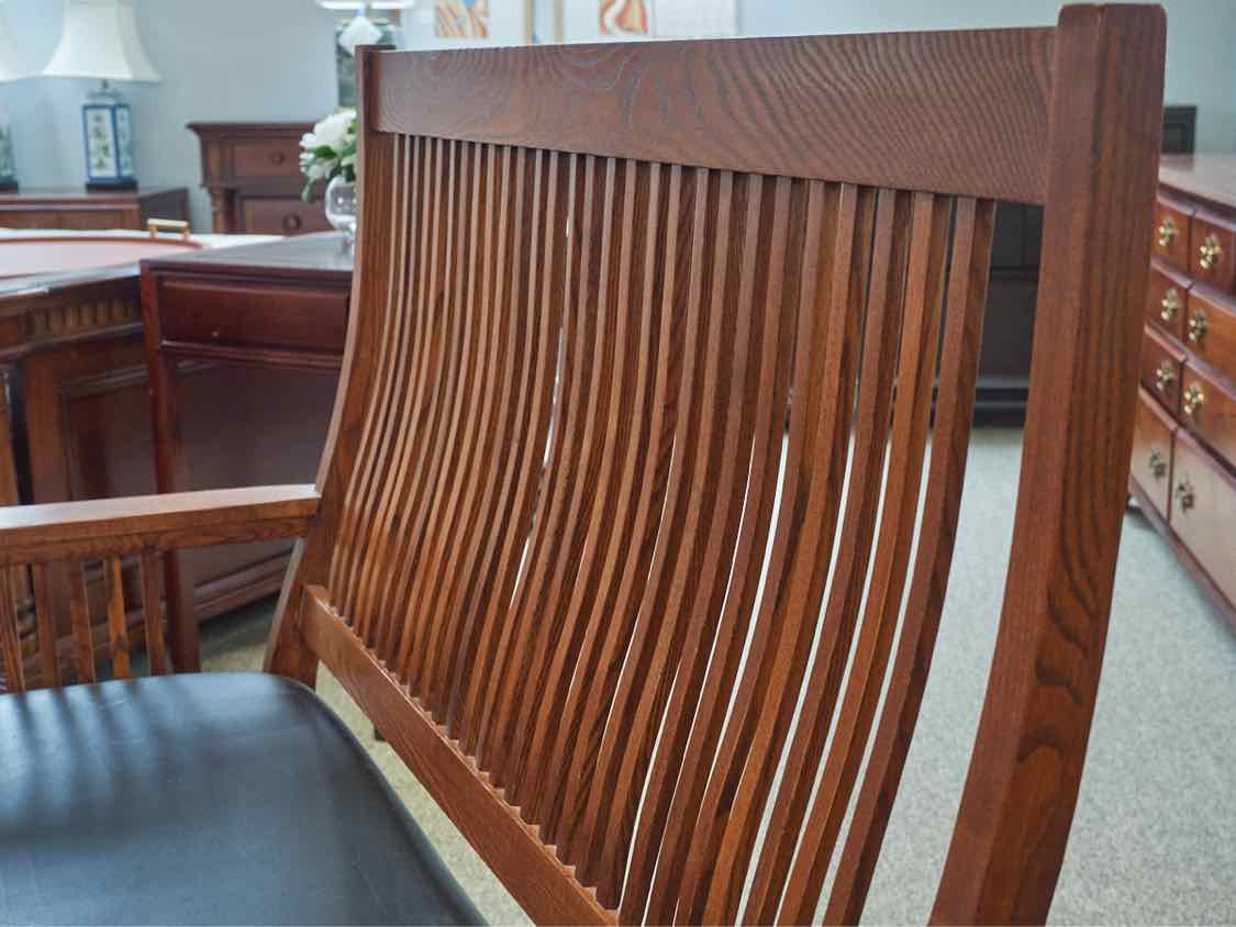 Nichols & Stone Mission Spindle Bench in Oak with Cherry Finish and Black Seat