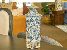 Blue & White Porcelain Phoenix Vase Lamp  Off White Shade