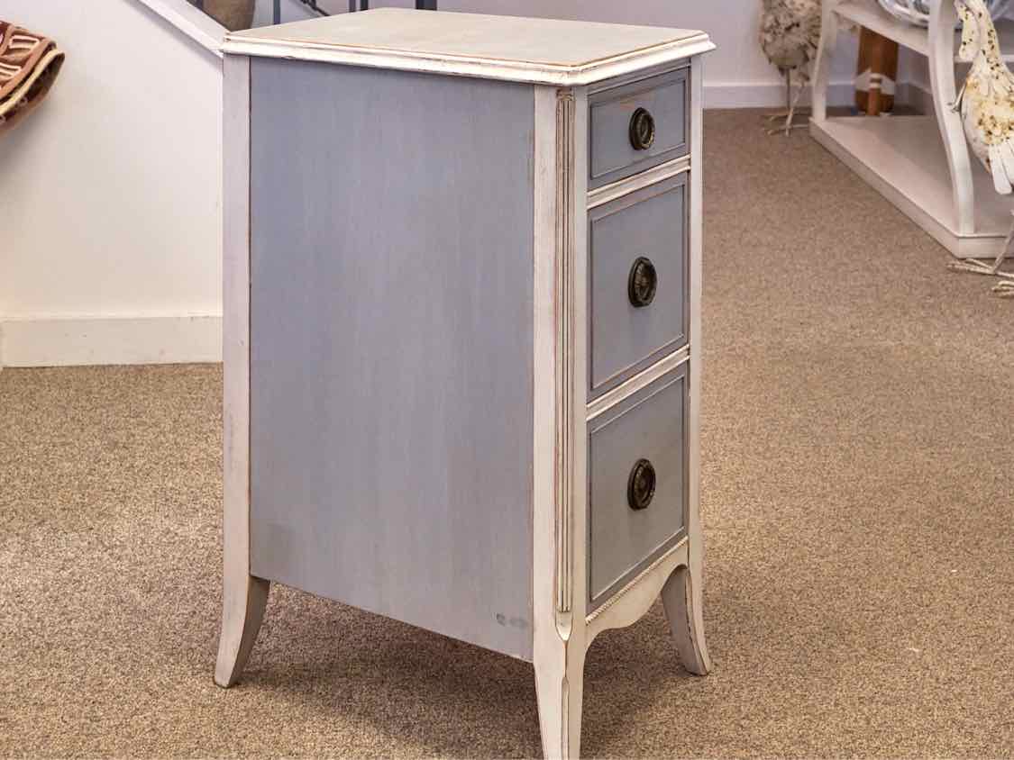 Pair of Rustic Narrow Nightstands in Blue & Grey