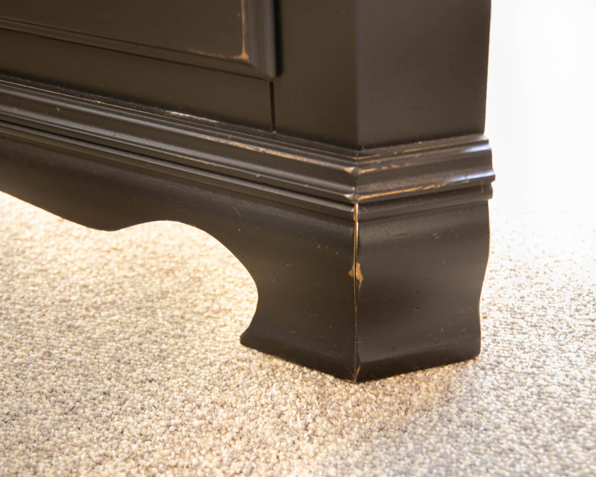 Canadel Black Distressed Corner Cabinet Featuring Glass Display Doors