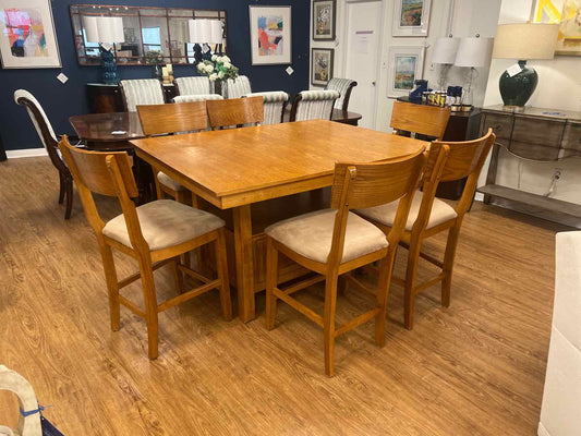 Oak Pub Table w/ Set of 6 Matching Stools