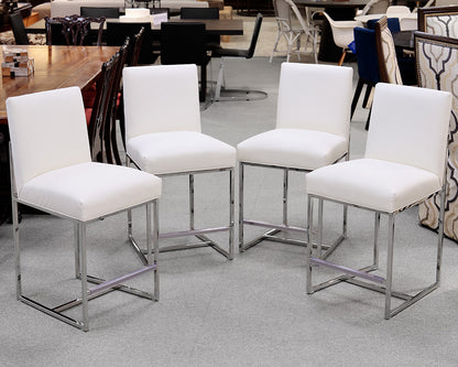 Set of 4 Mitchell Gold + Bob Williams White Counter Stools