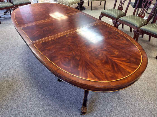 Mahogany Oval Inlaid Regency Double Pedestal  Dining Table