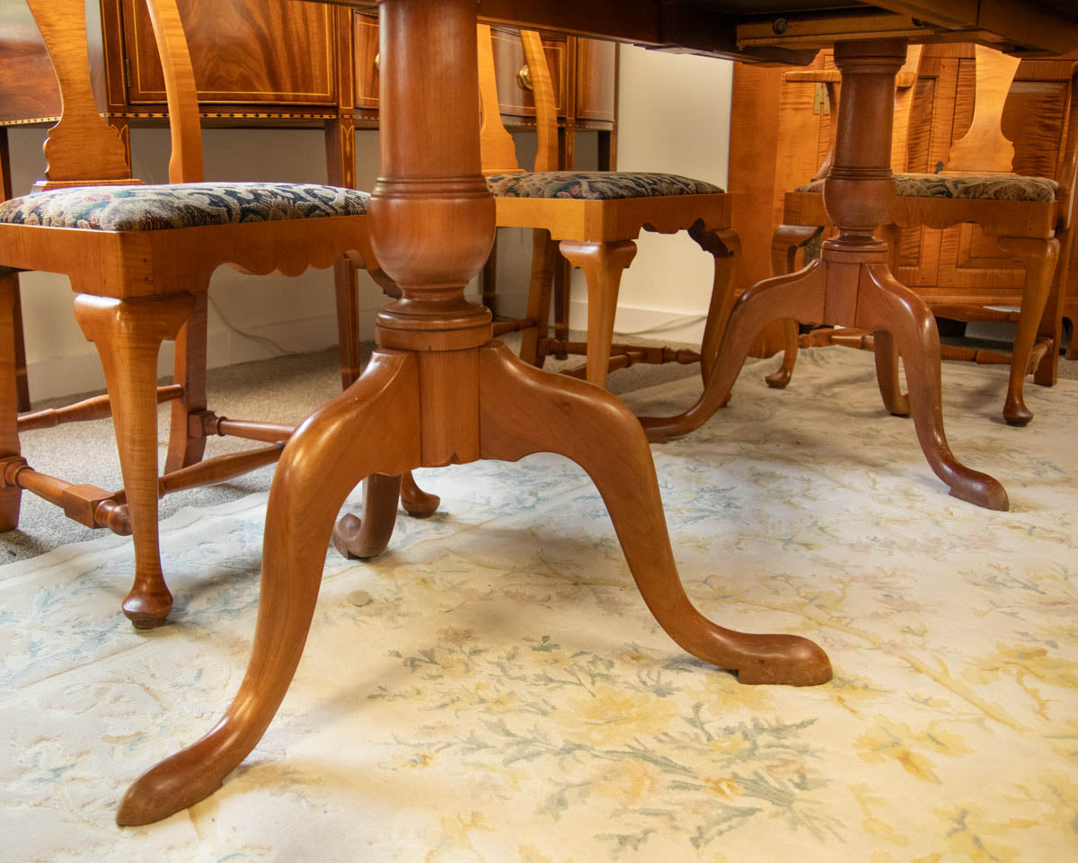 Eldred Wheeler Double Pedestal Cherry  Table & 8 Tiger Maple  Chair Set
