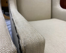 Pair of Lee Industries Host Dining Chairs in Wheat Woven with Bronze Nailheads